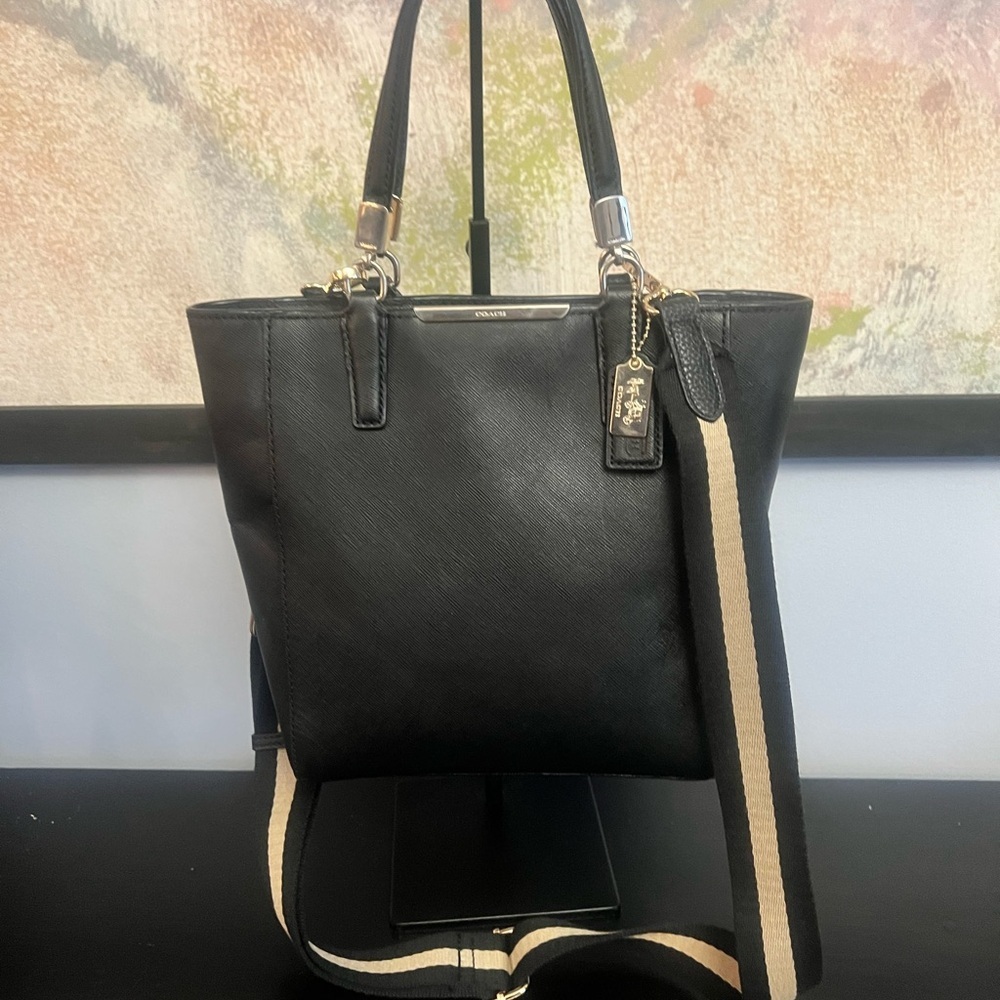 Coach Black Madison Saffiano Leather Mini Tote Bag - Picture 5 of 13